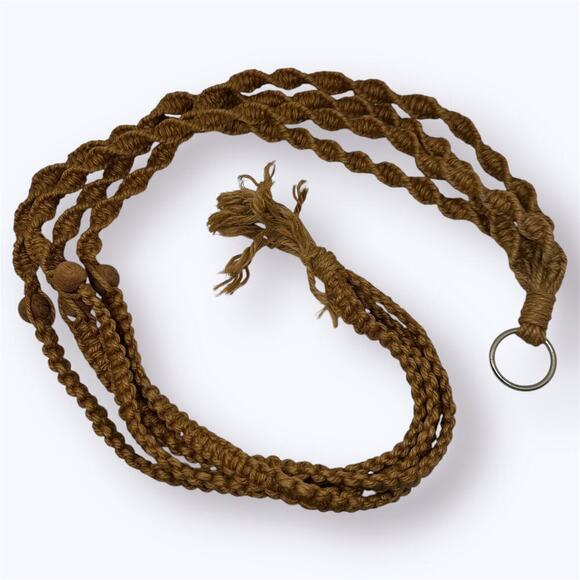 Vintage Jute Macrame Indoor Plant Hanger Wooden Beads 70s 80s 74" Long Bohemian - Picture 1 of 7